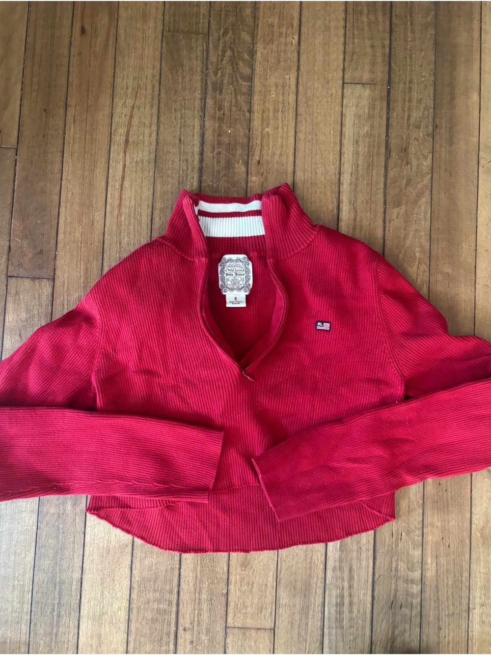 Vintage Ralph Lauren Cropped Red Quarter-Zip Cropped Sweater